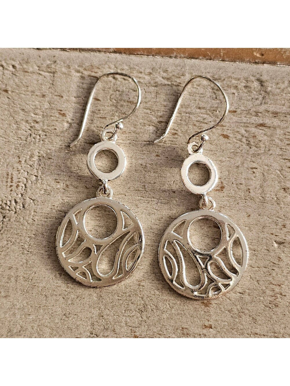 925 Sterling Silver IBB TH Dangle Earrings Modern Cutout Circle Drop Minimalist